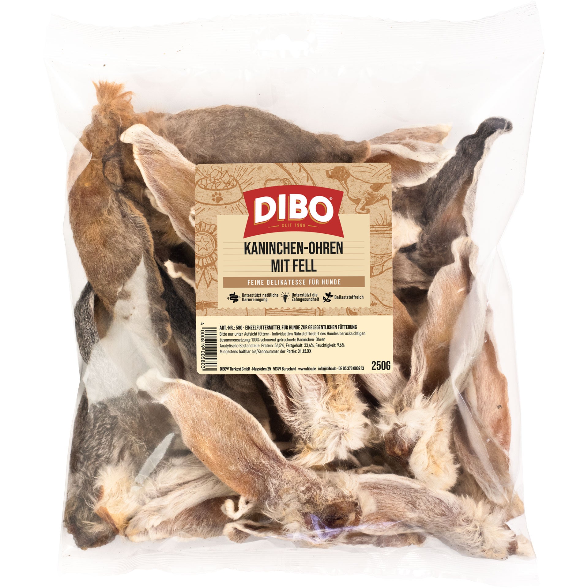 Dibo Kaninchenohren mit Fell, 250g