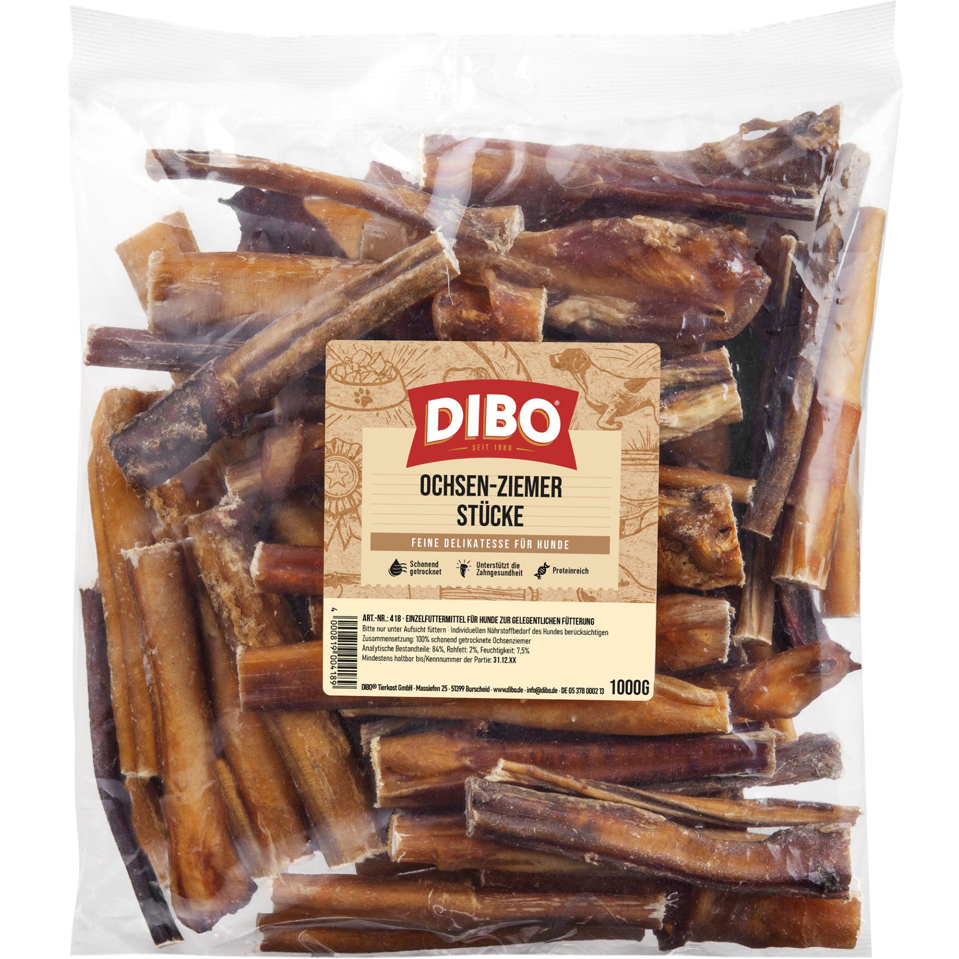 Dibo Ochsenziemer-Stücke 12cm, 1kg