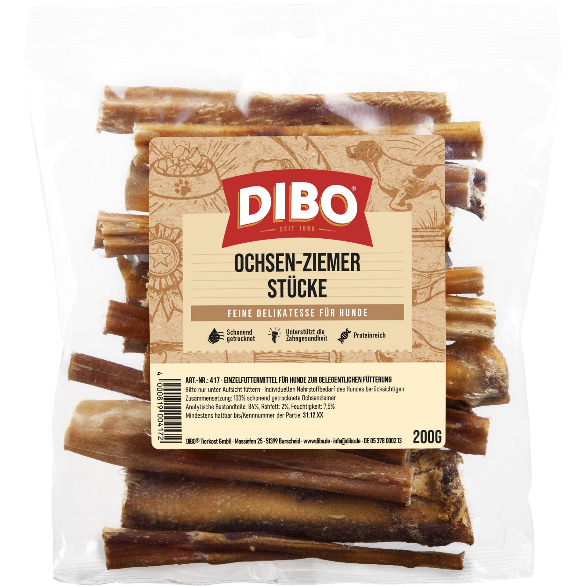 Dibo Ochsenziemer-Stücke 12cm, 200g