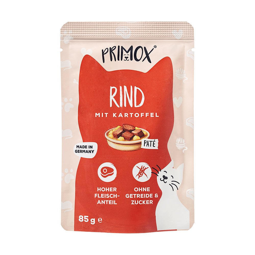 Primox Katzennassfutter Rind Pouch, 85g