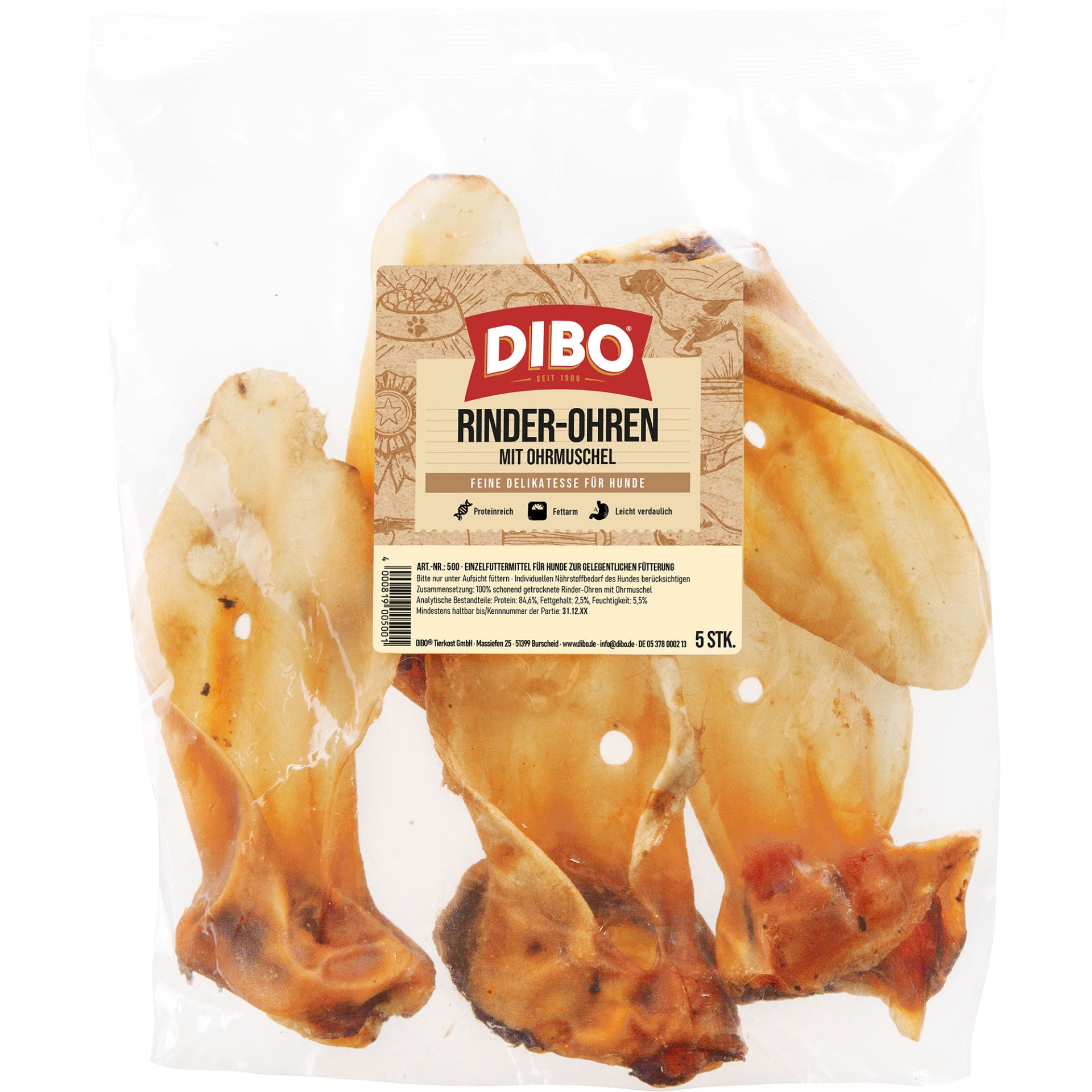 Dibo Rinderohren mit Muschel , 5 Stück