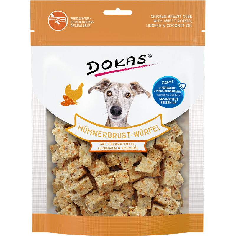 Dokas, Hühnerbrust-Würfel, Süsskartoffel. 150g