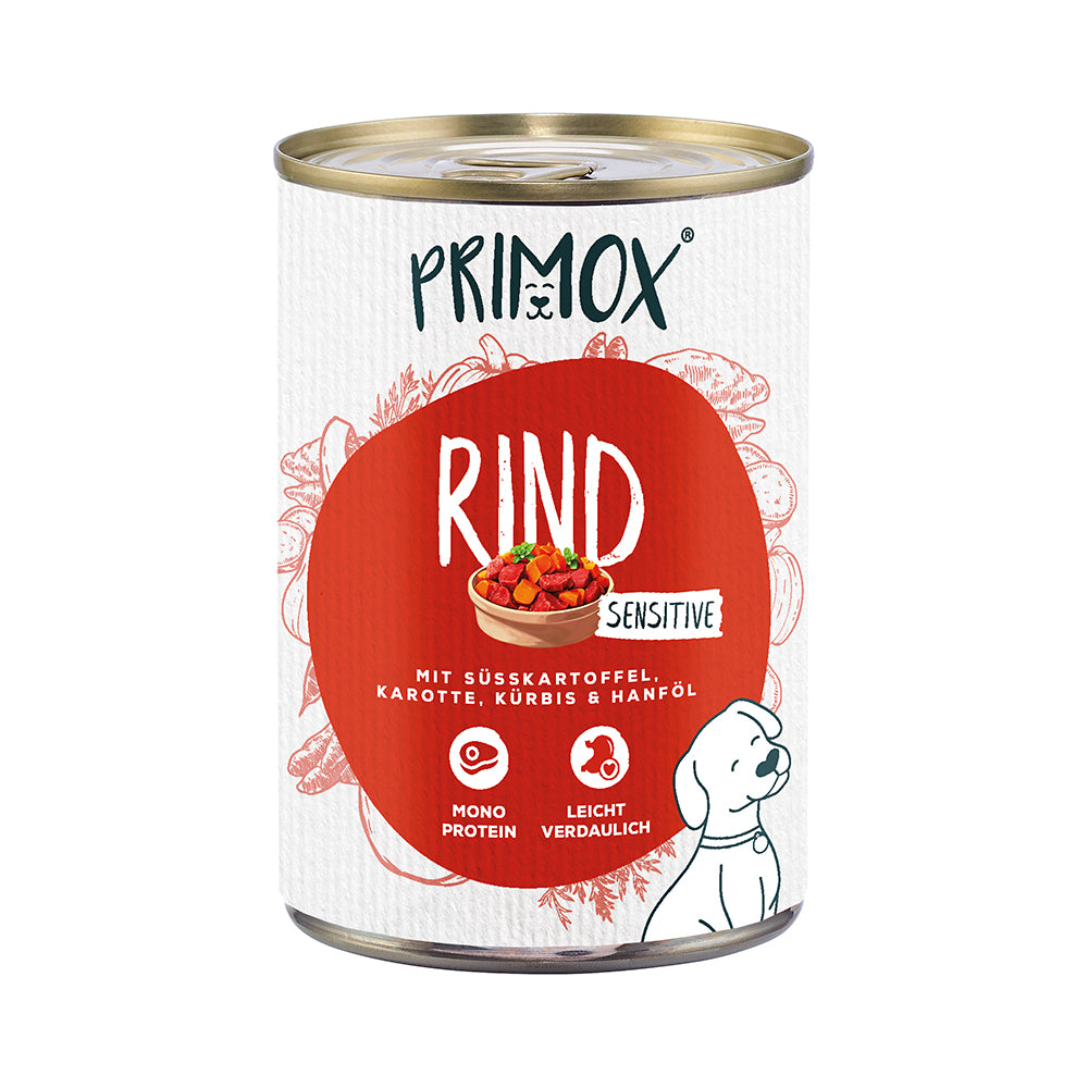 Primox Nassfutter Rind mit Süßkartoffel, Karotte &amp; Kürbis, 400g